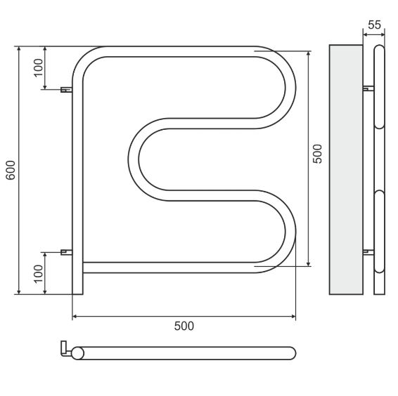 Полотенцесушитель электрический Terminus 25 F-обр 500x500 поворотный