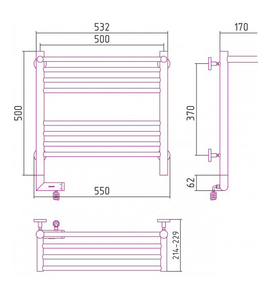 Полотенцесушитель электрический Сунержа Богема 2.0 1П 500x500, левый (00-5206-5050)