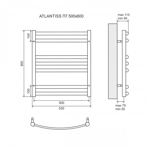 Полотенцесушитель водяной Lemark Atlantiss П7 500x600 черный матовый (LM32607RBL)