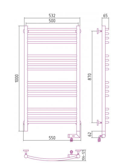 Полотенцесушитель электрический Сунержа Богема 2.0 выгнутая 1000x500, правый (00-5203-1050)