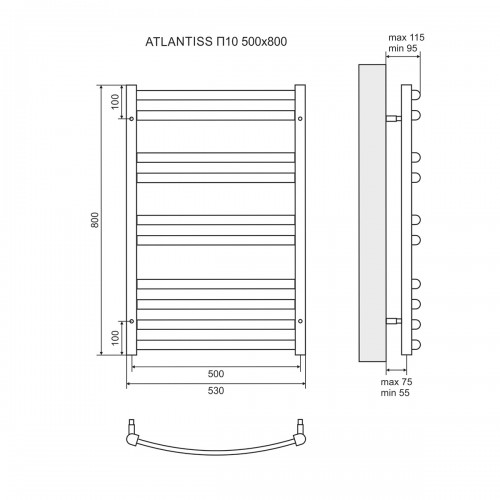 Полотенцесушитель водяной Lemark Atlantiss П10 500x800 черный матовый (LM32810RBL)