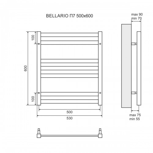 Полотенцесушитель водяной Lemark Bellario П7 500x600 черный матовый (LM68607BL)