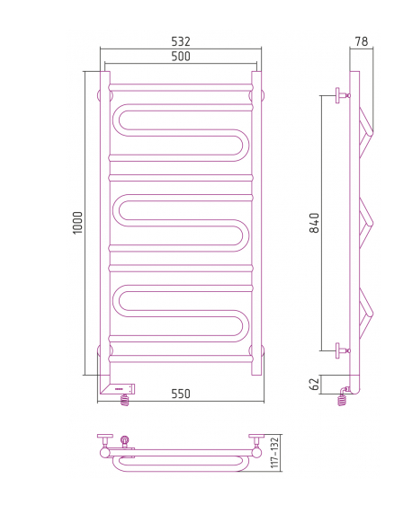 Полотенцесушитель электрический Сунержа Элегия 2.0 1000х500, левый (00-5218-1050)