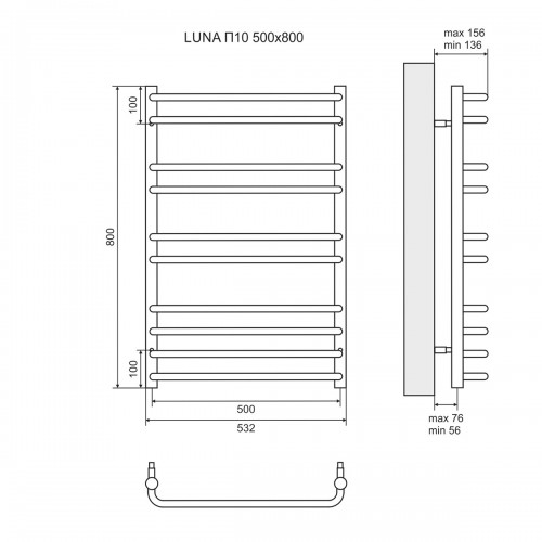 Полотенцесушитель водяной Lemark Luna П10 500x800 хром (LM41810)