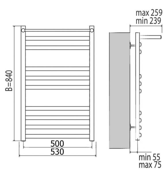 Полотенцесушитель электрический Terminus Енисей с полкой П10 500x840
