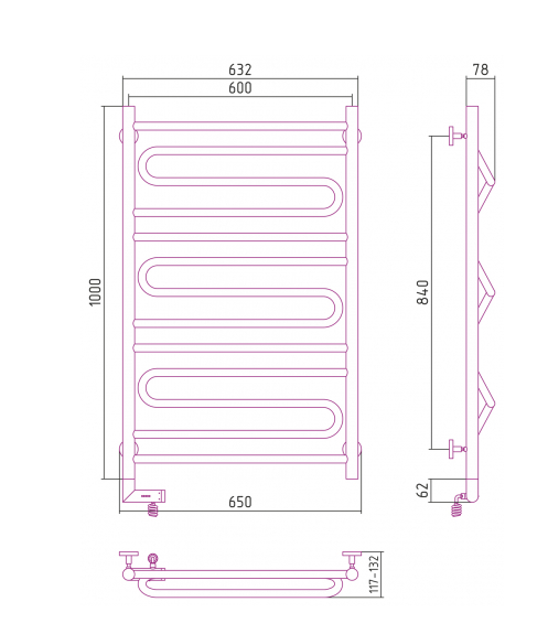 Полотенцесушитель электрический Сунержа Элегия 2.0 1000х600, левый (00-5218-1060)