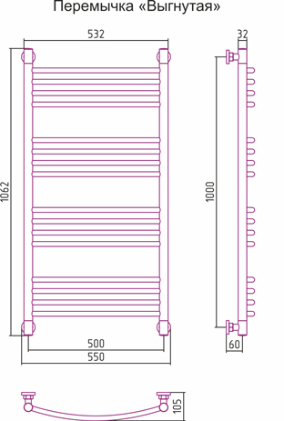 Полотенцесушитель водяной Сунержа Богема+ выгнутая 1000х500 (00-0221-1050)