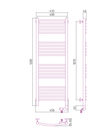 Полотенцесушитель электрический Сунержа Богема 2.0 выгнутая 1200x400, правый (00-5203-1240)