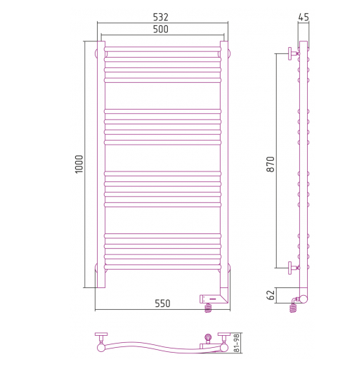 Полотенцесушитель электрический Сунержа Флюид 2.0 1000х500, правый (00-5221-1050)