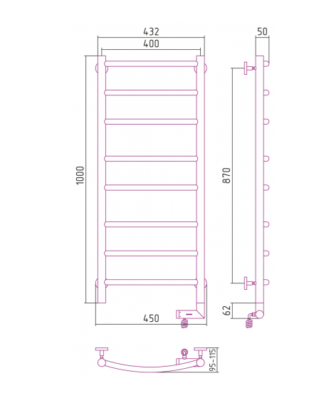 Полотенцесушитель электрический Сунержа Галант 2.0 1000x400, правый (00-5201-1040)