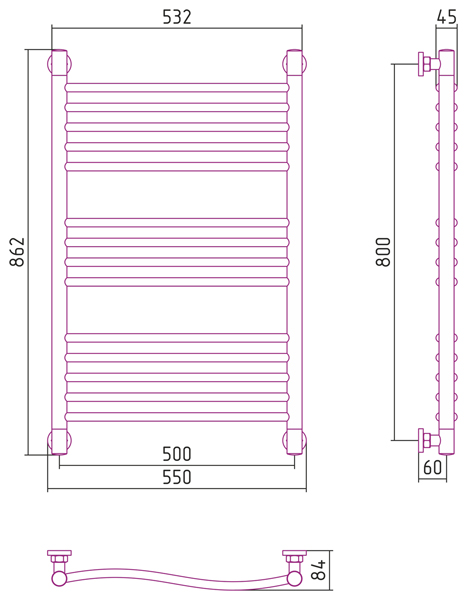 Полотенцесушитель водяной Сунержа Флюид+ 800x500 (00-0222-8050)