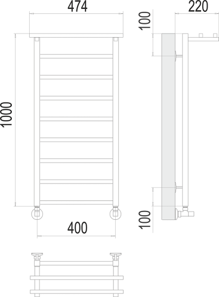 Полотенцесушитель водяной Terminus Контур П9 400x1000 с полкой