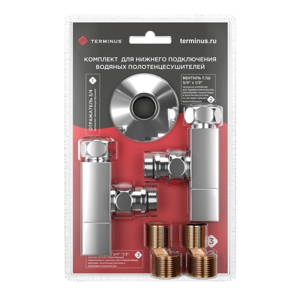 Комплект вентилей угловых квадратных Terminus 3/4х1/2 г/ш RAL9005MAT (855SCH0504K)