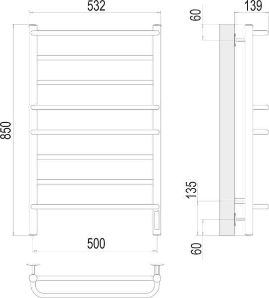 Полотенцесушитель электрический Terminus Евромикс П8 500x850