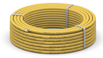 Труба гофрированная из нержавеющей стали SS304 Stahlmann 15А, отожженная в оболочке желтая, бухта 10м