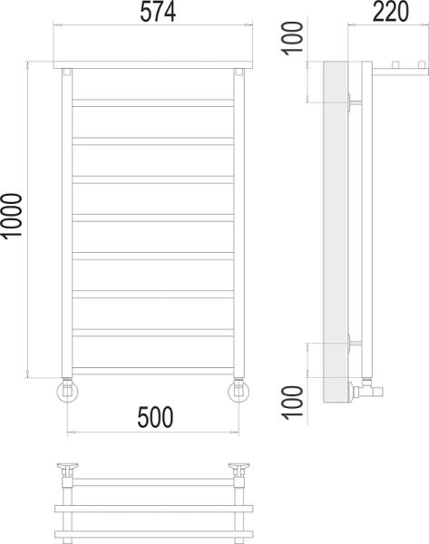 Полотенцесушитель водяной Terminus Контур П9 500x1000 с полкой