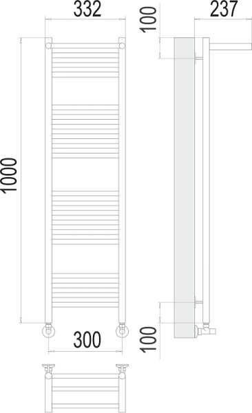 Полотенцесушитель водяной Terminus Аврора П20 300x1000 с полкой