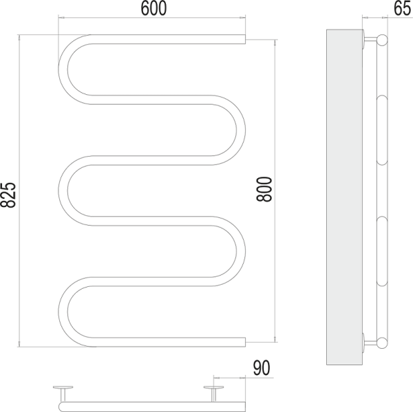Полотенцесушитель электрический Terminus 25 Ш-обр 600x800