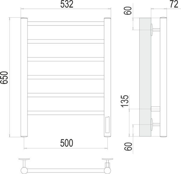 Полотенцесушитель электрический Terminus Аврора П6 500x650