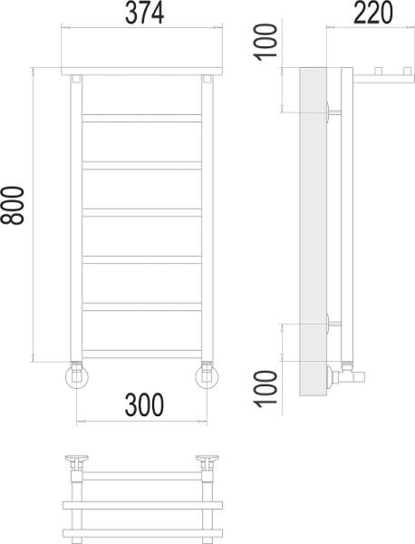 Полотенцесушитель водяной Terminus Контур П7 300x800 с полкой