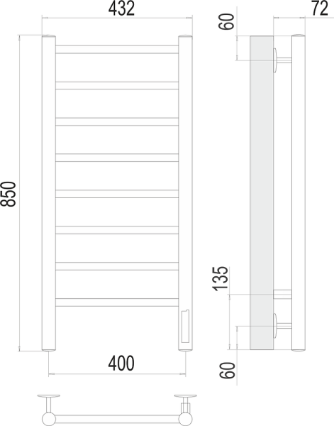 Полотенцесушитель электрический Terminus Аврора П8 400x850
