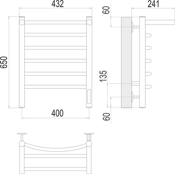 Полотенцесушитель электрический Terminus Классик П6 400x650 с полкой