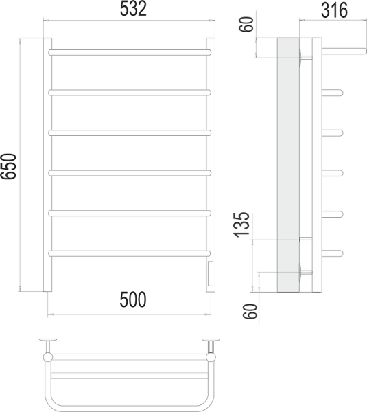 Полотенцесушитель электрический Terminus Полка П6 500x650