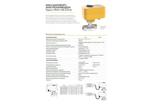 Кран шаровый с электроприводом Neptun Profi 220В 3/4