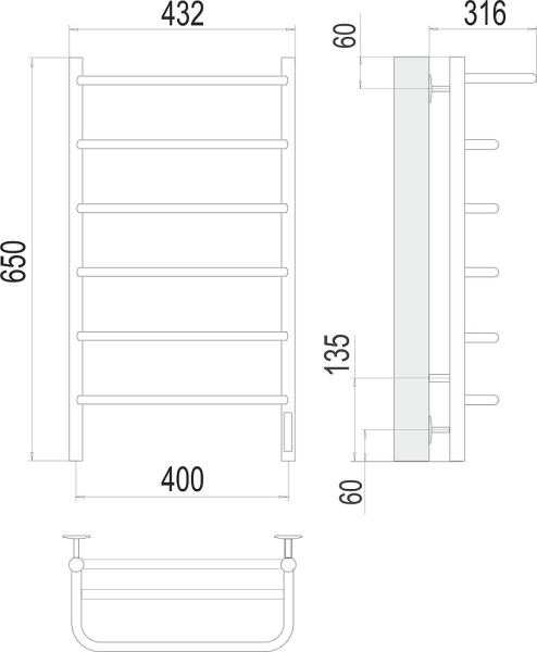 Полотенцесушитель электрический Terminus Полка П6 400x650