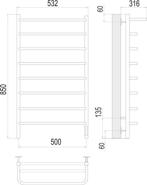 Полотенцесушитель электрический Terminus Полка П8 500x850