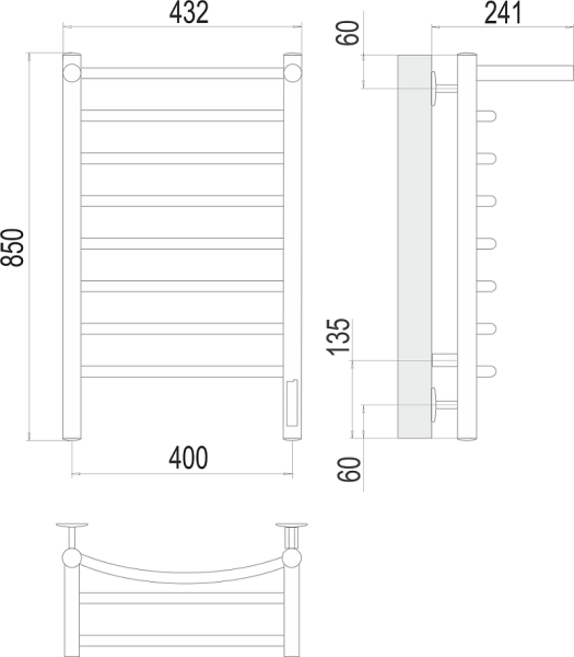 Полотенцесушитель электрический Terminus Классик П8 400x850 с полкой
