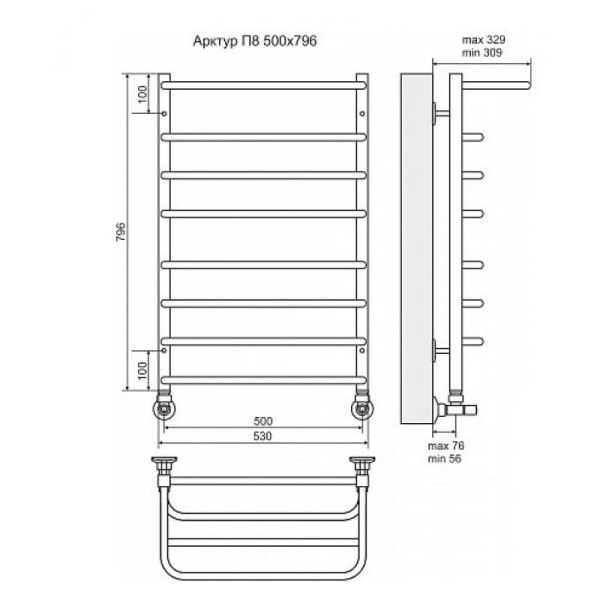 Полотенцесушитель электрический Terminus Арктур с полкой П8 500x796
