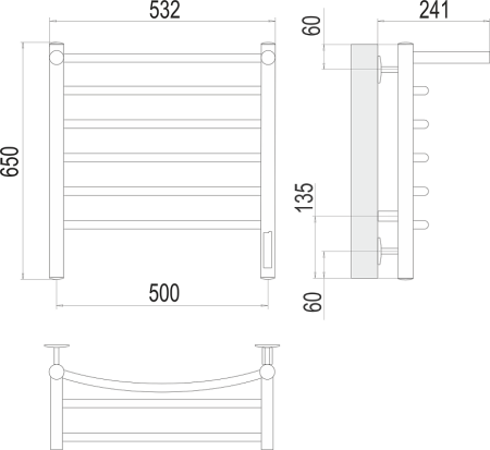 Полотенцесушитель электрический Terminus Классик П6 500x650 с полкой