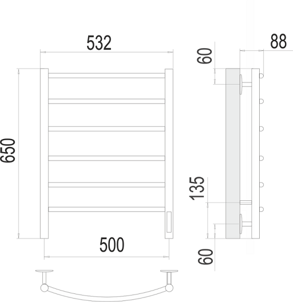 Полотенцесушитель электрический Terminus Классик П6 500x650