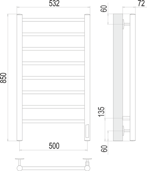 Полотенцесушитель электрический Terminus Аврора П8 500x850